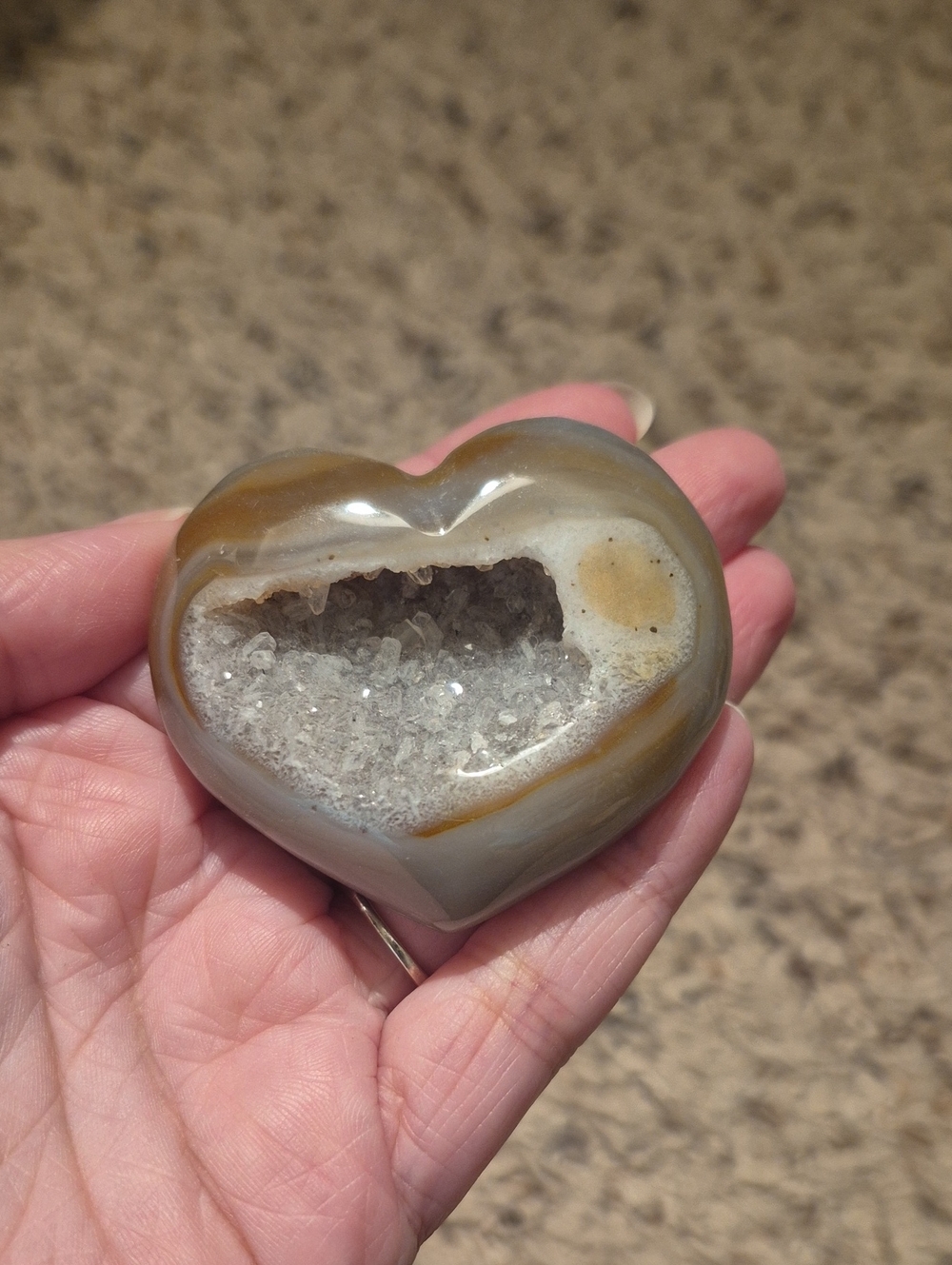 Polished Heart Geode Display with Druzy Center